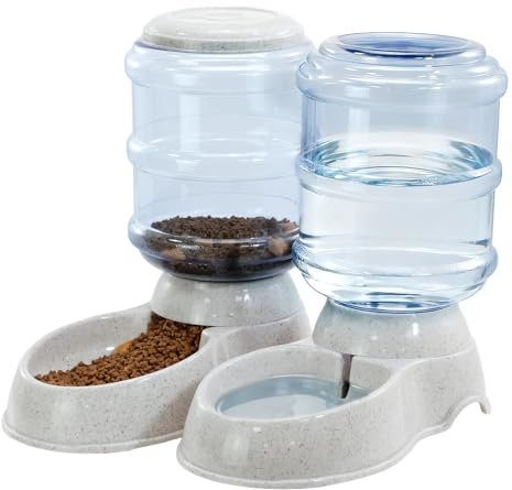 Skylos 3.5L Automatic Pet Feeder and Waterer Set, Gravity Food Dispenser & Water Bowl with Lid and Non-Slip Base for Cats and Dogs