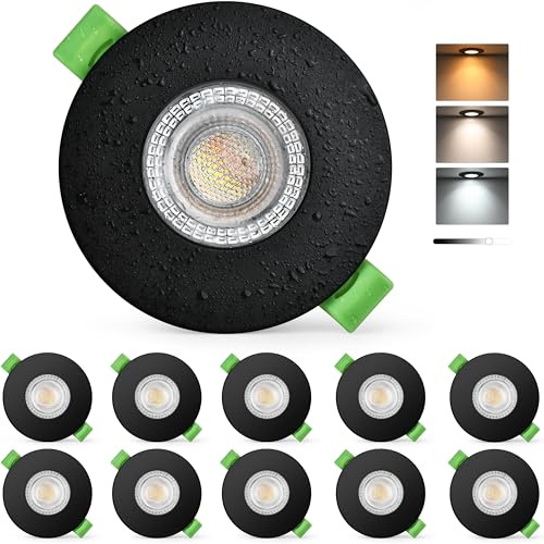 KYOTECH Foco LED Empotrado 230V Regulable 3CCT IP65 60-75mm 7W 10PCS Negro | 770LM Spot de Techo Ultra Plano 25mm 2700K 4000K 6000K Luminaire Empotrado para Baño Salón