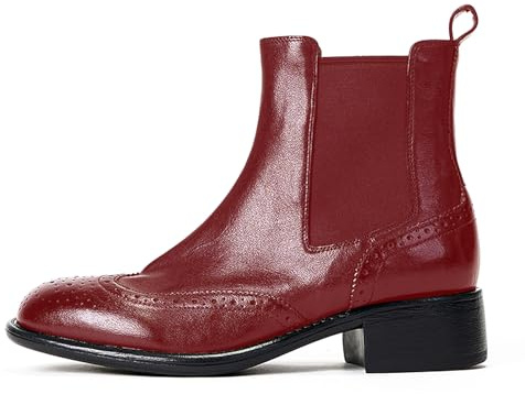 Lutalica W Women's Autumn-Winter Square Toe Elastic Closure Vintage Casual Flat Carving Chelsea Ankle Booties Burgundy Size 11