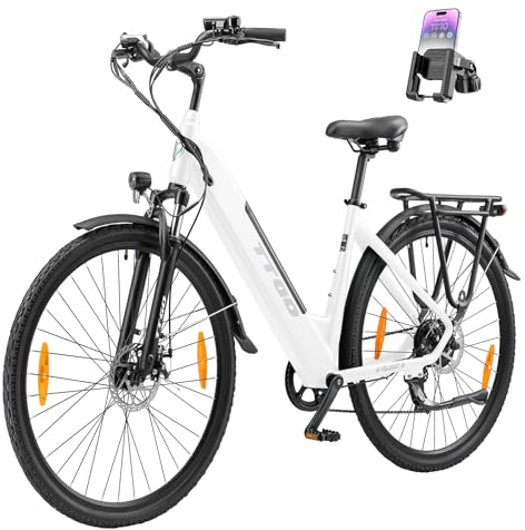ttgo 28 Zoll E-Bike für Damen & Herren, 250W Heckmotor 36V 20Ah Herausnehmbarem Akku, 7-Gang 25 km/h, 90-110 km Reichweite, City E-Bike für Alltag & Stadtverkehr, HZ-28ST (Perlweiß)