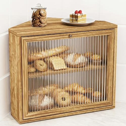 Emfogoo Brotkasten, 2 Etagen Holz Brotaufbewahrung, Groß Brot-Aufbewahrungsbox, Luftdichte Brotbox, Brothalter für unter dem Schrank, die Küchenarbeitsplatte, Küchenorganizer (Rustikal Braun)