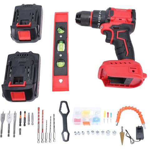 Spacnana Kit de Taladro Inalámbrico sin Escobillas de 21 V, 1300 MAh X2, par de 25 N.m con 25 + 1 Ajustes y 1500 RPM para Carpintería Doméstica y Reparación de Vehículos (Enchufe de la UE)