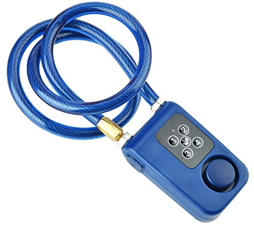 HETHLIF Y787 Serrure D'Alarme Intelligente à Chaîne Antivol pour Portail de Vélo Bleu, Alarme en Corde D'acier, Alarme de Secousse, Alerte de, Fouet Défensif, Mots de Passe à 4 Chiffres pour Garde