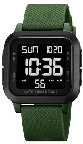 Quadratische Digitaluhr Herren Armbanduhr Digital Militär Tactical Watch for Men Military Herrenuhr 5 ATM Wasserdicht Outdoor Männer Junge Sportuhr 12/24H Countdown Chronograph Herren Wecker Eckig Uhr