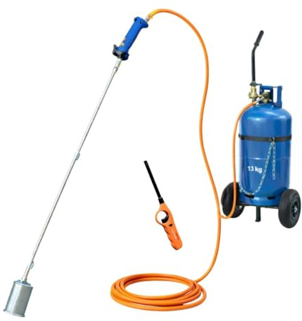 KEMPER Termisk gräsmatta + hjulvagn för gasflaska + gaständare + gasregulator brännare 60 mm slang 5 m - ogräsborttagning
