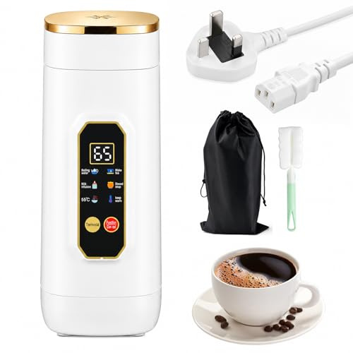 Travel Kettle 650ml, Portable Electric Kettle with Temperature Control and LED Display, Mini Tea Kettle Leakproof Coffee Cup with Clean Brush and Auto Shut-Off, Heating Drinking Cup for Travel Home