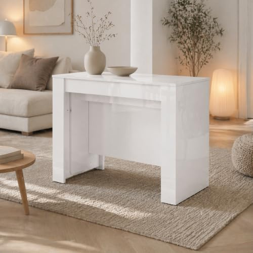 VE.CA Tavolo Consolle Allungabile Compact in Legno 51x90x75cm, Made in Italy - Console Salvaspazio Estensibile fino a 237cm con Prolunghe Incluse - Tavolo da Pranzo, Cucina, Soggiorno Moderno (Bianco)