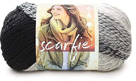 Lion Brand Yarn (1 Skein) Scarfie Bulky Yarn, Cream/Black
