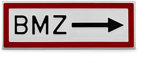 Betriebsausstattung24 Hinweisschild „BMZ, rechts“ - 29,7 x 10,50 cm - Aluminium - Zum Verschrauben - Hinweise für die Feuerwehr - Brandschutz-Erstausstattung nach DIN 4066-D1