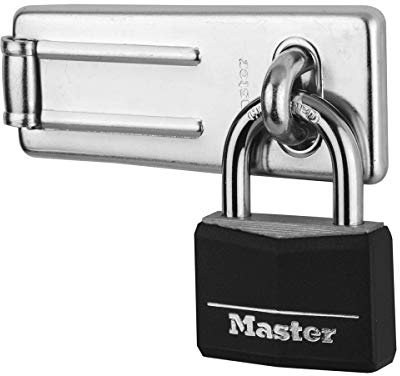 Master Lock 9140703EURDBLK Set Chiavistello a Barra Dritta e Lucchetto a Chiave