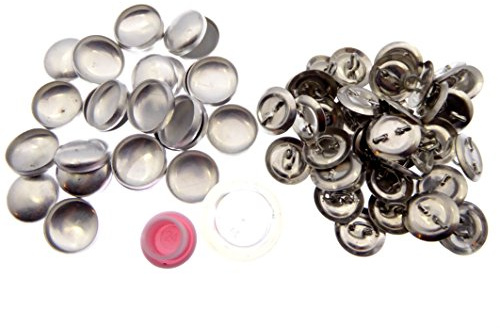 XieXie 50 Stück Knopfrohlinge mit Öse 15mm inkl. Presswerkzeug – zum Beziehen – Runde Metall-Knopfrohlinge zum Annähen
