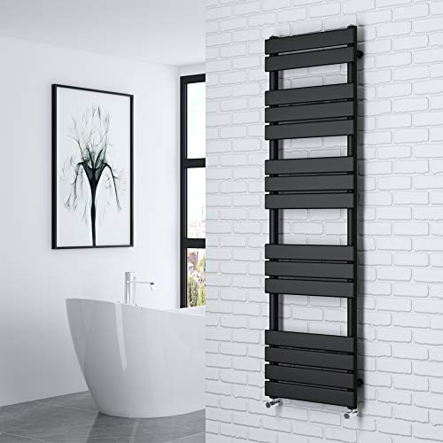 NRG 1600x450mm Flat Panel Heated Towel Rail Bathroom Rad Radiator Black | Central Heating Compatible, Radiator Towel Rail Hanger, Steel, Radiators Wall Mounted, for Bathroom