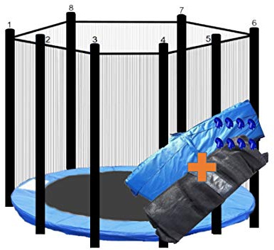 walexo Trampolin Randabdeckung + Sicherheitsnetz für 8 Stangensystem Größen – sicherer Rundumschutz mit weicher Polsterung