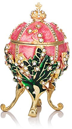 QIFU Vintage Hand Painted Small Cute Easter Egg Style Hinged Jewelry Trinket Box with Rich Enamel and Sparkling Rhinestones