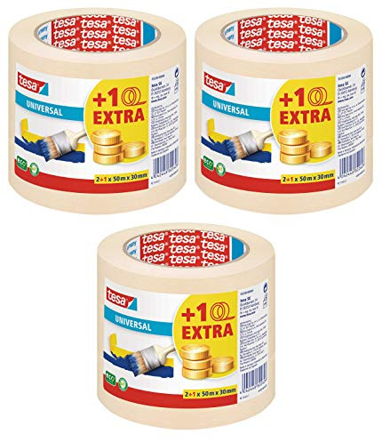 tesa Malerband für einfache Malerarbeiten, 50m x 30mm (50m x 30mm | 3 x 3 Rollen)