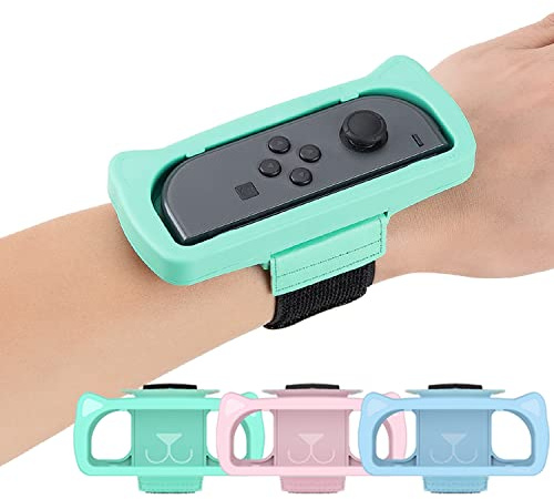 Handledsband för Just Dance 2021 2020 2019 Switch, Chinsion mjukt TPE dansband justerbar elastisk rem för Nintendo Switch, tre storlekar för barn tonåringar och vuxna, grön rosa och blå