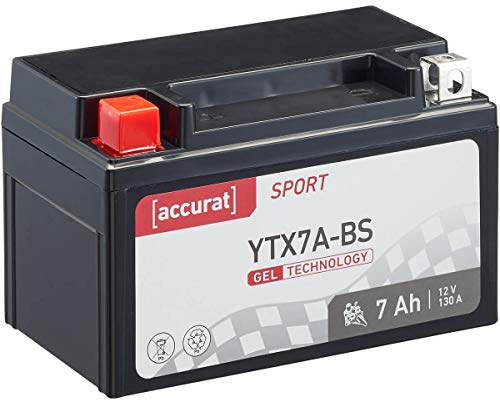 Accurat Motorradbatterie YTX7A-BS, Gel, 12V 7Ah, wartungsfrei, zyklenfest | kompatibel mit KGS12-7A-BS, BTX7A-BS, geeignet für Roller, rüttelfest, Starterbatterie, Erstausrüsterqualität, vorgeladen