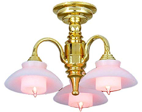 The Miniature Light Company Puppenhaus 3 Arm Gold Kronleuchter Modern Weiß Lampion 12V Elektrische Beleuchtung