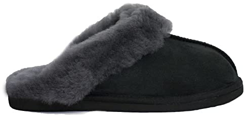 Reissner Lammfelle Hausschuh Nadine Pantoffel Veloursleder | Innenfutter echtes Merino Lammfell, mit Fellkranz