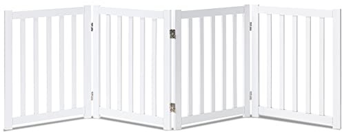 LZRS Cancello pieghevole in legno di rovere, cancello per cani e gatti, con collare per animali domestici, per casa, scale, cancello di sicurezza autoportante (4 pannelli da 61 cm, bianco)