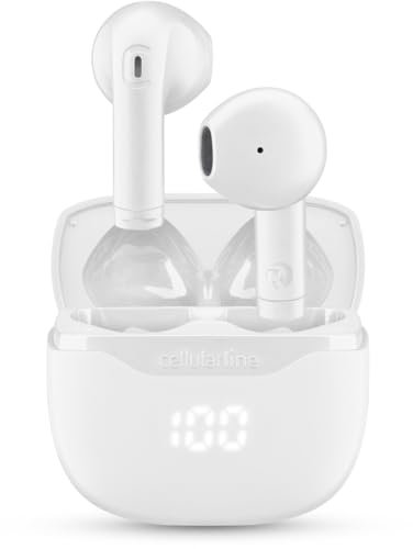 Cellularline Core Écouteurs Bluetooth True Wireless avec Étui de Recharge, Écran LED, 16 Heures d’Autonomie, Commandes Tactiles, Double Master, Autopairing, Blanc