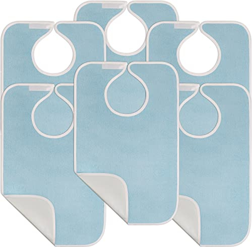 Utopia Towels 6 Pack Premium Unisex Adult Bibs for Elderly Women Men, Waterproof Bib for Eating, Adjustable and Washable (Blue)
