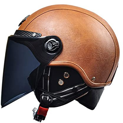 Scooter Jet-hjälm med solskydd Vuxna Retro Motorcykel Läder Halvhjälm DOT-certifierade Halv Shell-hjälmar Vintage Skull Cap för Cruiser Chopper (54-59cm) (Color : A6)
