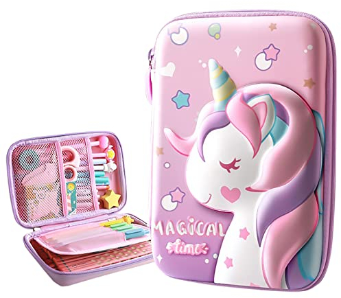 WUERKIYA Federmäppchen Mädchen mit 3D Einhorn Muster Schüleretui Federtasche Federmappe für Schreibwaren Gefüllte 2 Fach Federtasche Große Kapazität Mäppchen mit Zurück zur Schule2025 dormessentials