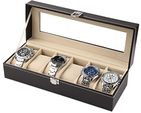 Habrur Uhrenbox Uhrenetui Uhrenaufbewahrung Leder-Uhrenbox-Organizer Uhrendisplay-Aufbewahrungsbox Schmuckkollektionskoffer-Organizer Uhren-Organizer Uhrenrolle Uhrenhalter (Blue : 6 Slots)