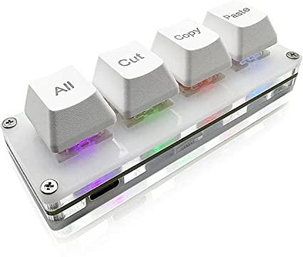 BTXETUEL Mini 4-Key Select-All Cut Copy Paste Macro Pad Ctrl A X C V Shortcut One Handed Keyboard RGB Gaming Mechanical Keyboard OSU Keypad Programmable Keyboard for Working and Gaming. (White)
