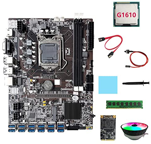 Lodokdre B75 ETH Mining Carte mère 12XUSB+G1610 CPU+DDR3 4GB RAM+128G SSD+RGB Lsouffleur + câble +câble Switch LGA1155 Carte mère