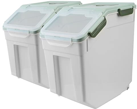 MXCELL 2 x große luftdichte Hundefutter-Aufbewahrungsbehälter mit Löffel und Messbecher, 13,6 kg Tierfutter-Aufbewahrungsbehälter, für Reis/Getreide/Tierfutter/Mehl (grün)