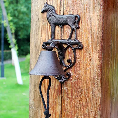 DITUDO Glockenspiele Gusseisen Türklingel, Schmiedeeisen Pferd Dekorative Handbell Türklingel, Rustikale Garten Glocke Antike Türklingel Im Freien Patio Garten Pferd Türklingel
