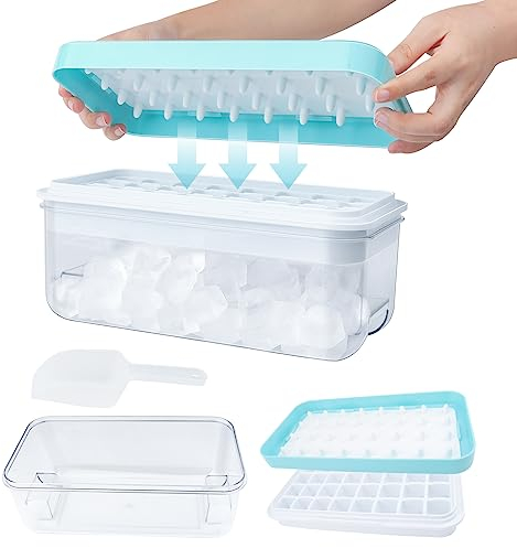 VFANDV Stampo Ghiaccio Silicone, 64 Cubetti con Coperchio per Salvaspazio e Impilabile, Palline DIY per Alimenti, Succo, Bevande Ghiacciate