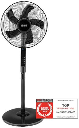 TZS First Austria Standventilator mit Fernbedienung | 135 cm höhenverstellbare & leise Windmaschine | 20° Neigungswinkel | 100° Oszillation | Timer-Funktion & 3 Stufen | Fan für Schlafzimmer - schwarz