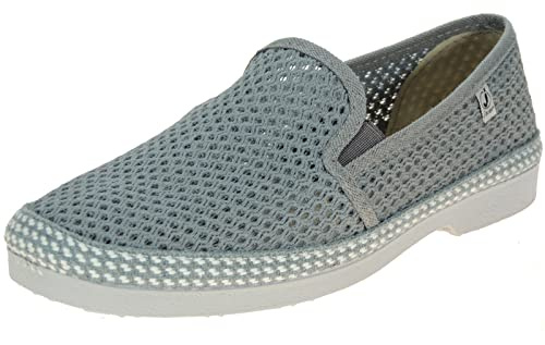 Calzados Romero. JAVER. Zapatilla Cerrada en Rejilla Algodón para Hombre. Plantilla Esparto. Piso de Goma. Gris Talla 40