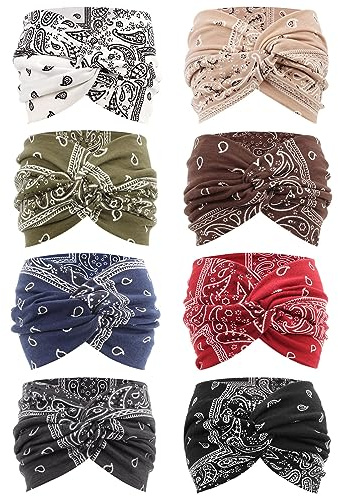 DRESHOW 8 Stück Damen Stirnbänder Kopfband Haarband Elastische Weiche Stirnband für Alltag Yoga Sport Fitness