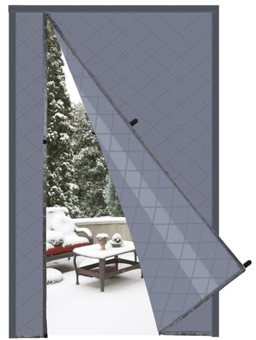 Risareyi Seitliche Öffnung Magnet Wärmeschutzvorhang Tür 90x200cm, Grau | Thermo Türvorhang Kälteschutz, aus Oxford-Stoff, Polyester-Füllung, Wasserdicht Winddicht, Kälteschutzvorhang für Balkontür