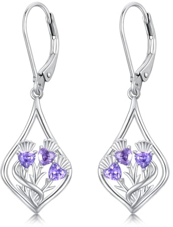 VONALA Pendientes colgantes de plata de ley 925 con diseño de flor para mujer, diseño de rosa/loto/cardo escocés/tulipán/lila/piña, joyería de flores para mujeres y niñas, regalos de cumpleaños
