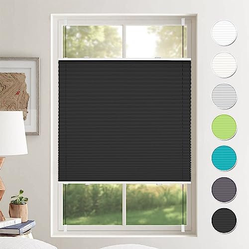 Plissee ohne Bohren Plissees Klemmfix Schwarz 80x100cm(BxH) Jalousie Plisseerollo Blickdicht Fensterrollo innen ohne Bohren Sichtschutz & Sonnenschutz Rollos für Fenster ohne Bohren
