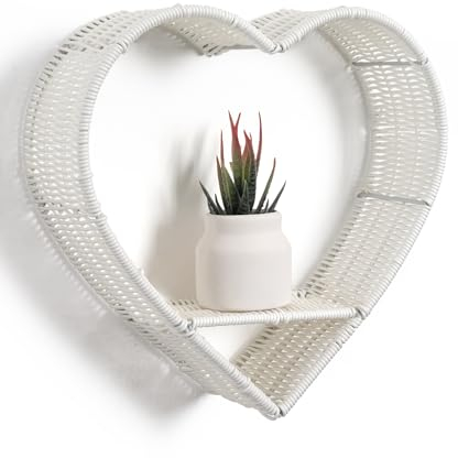 Afuly Mensola sospesa a forma di cuore bianca per mensola da parete, decorazione per camera da letto, decorazioni Boho Chic, accessori per esposizione, per bagno, cucina, soggiorno, ufficio, casa