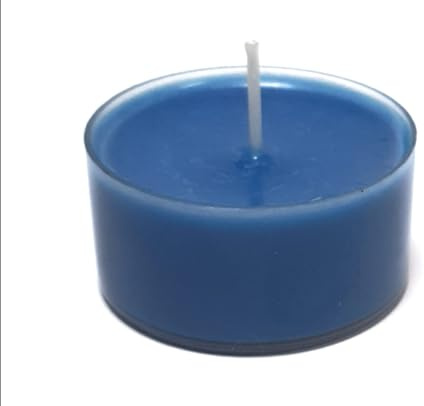 Handarbeit: Bunte ein oder zweifarbige Teelichter aus Sojawachs in klarer Kunststoffhülse mit langer Brenndauer (20er, Blau, Blau)