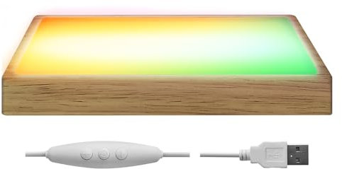 Crystal Art Glass Light Display Base, Multicolored Dimmable Nightlight Wooden Stand, Rectangle LED Base for 3D Crystal Glass Art (Multicolored, 1pc)