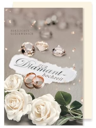 AvanCarte Diamanthochzeit Karte 60 Hochzeitstag Grußkarte Zur Diamanthochzeit Foliendruck 16x11cm