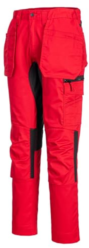 Portwest CD883 WX2 Eco Stretch Holster Trousers Polyester Knee Pad Pockets | Deep Red, 30 Waist, UPF 40, EN 14404, Slim Fit, Durable Polycotton Fabric, Zip Closure, 1 Spanner Pocket, Workwear