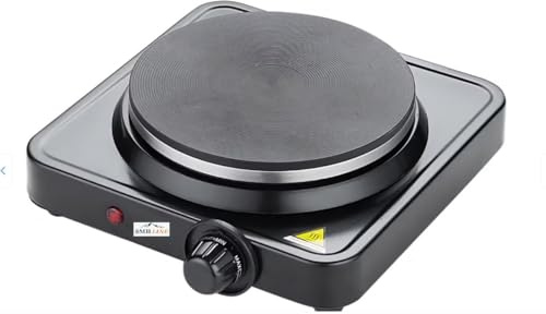SMH LINE® Kochplatte 1000W Herdplatte, Einzeln Regelbare 5 Heizstufen, Platten aus Gusseisen, Elektro Edelstahl Kochfeld für Küche, Büro oder Camping (Einzel 1000W 25x7 cm)