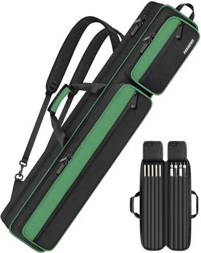 PEKREWS Pool Cue Case, Pool Stick Case 4x5 with Multiple Pockets Holds 4 Butts 5 Shafts, Soft Padded Sturdy Pool Cue Bag, Billiard Cue Backpack with Adjustable Shoulder Straps for Men and Women