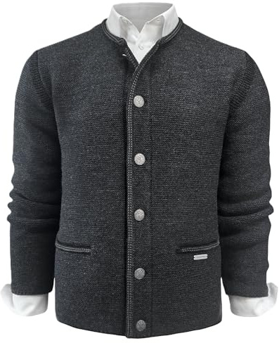 Chaqueta de punto Janker, chaqueta de punto, cárdigan de lana, chaqueta de punto para hombre, chaqueta para traje regional, chaleco de mezcla de lana virgen, traje regional, lavable, gris oscuro y