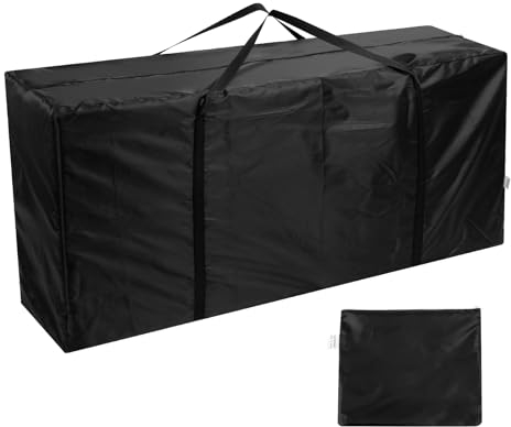 AiQInu Borsa da Giardino per Cuscini, Oxford Porta Cuscini da Esterno Impermeabile, Nero Borsa per Cuscino con Maniglie - 122x40x55cm