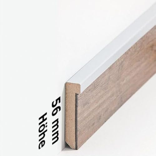 PROVISTON - Zócalo de tablero de fibra de densidad media (13 x 56 x 2500 mm, núcleo de fibra de densidad media, revestido, plateado, para pegar, atornillar y clavar, para suelo de vinilo, 2,5 m), 1